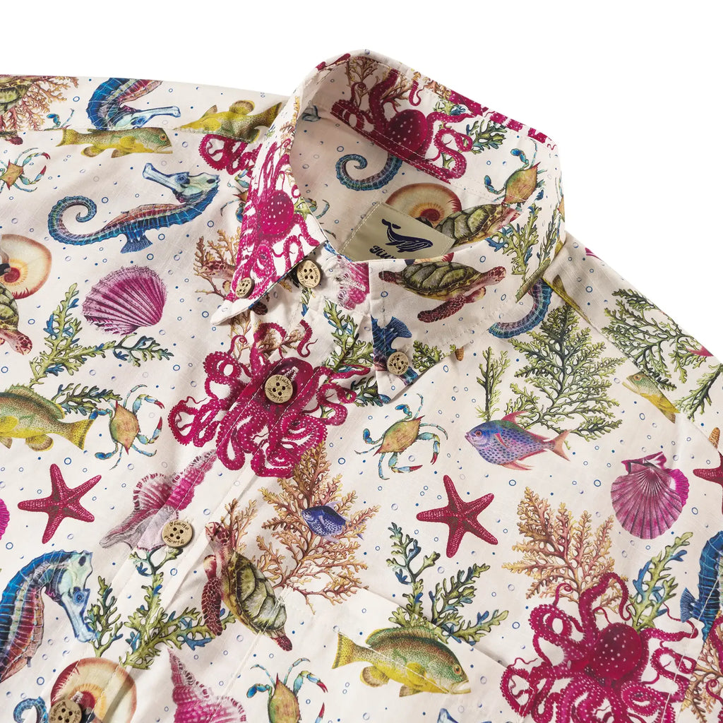 Yiume® Hawaiian Shirt For Men Shirt 100% Cotton Hawaiian Shirt Red Marine Life By Amy