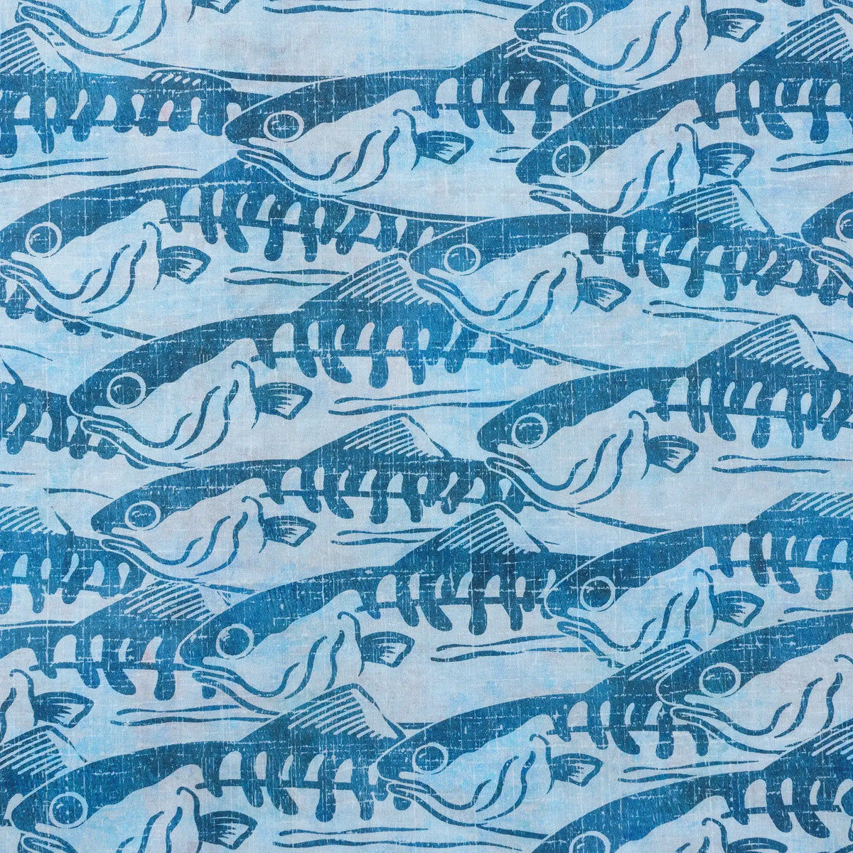 LeosWare® Men's Hawaiian Shirt Short Sleeve Button-up 100% Cotton Blue Aloha Ink Wave Fish Formation By Ann