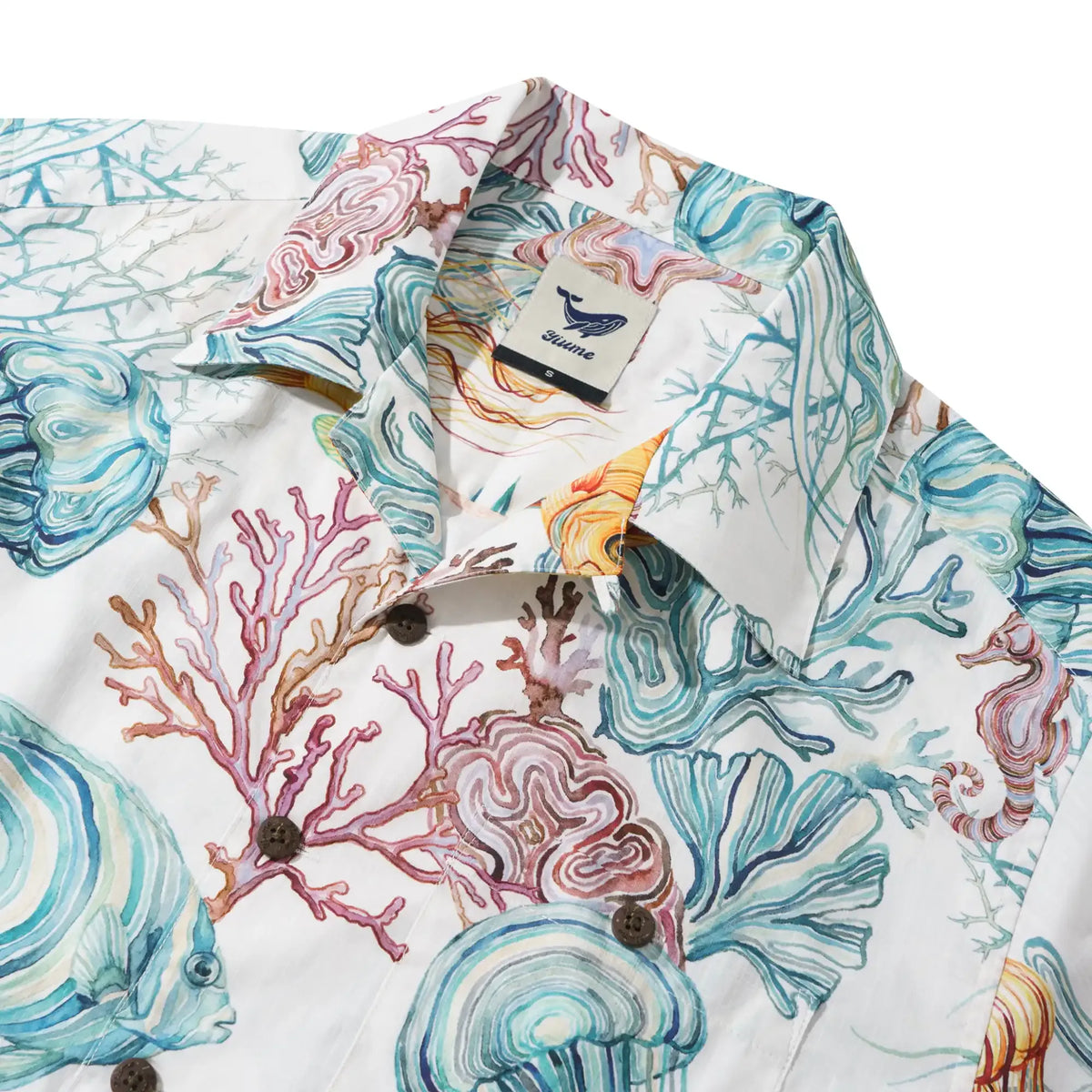 Men's Hawaiian Shirt Short Sleeve Camp Collar 100% Cotton Blue Aloha Life Underwater By Michela Maranzana