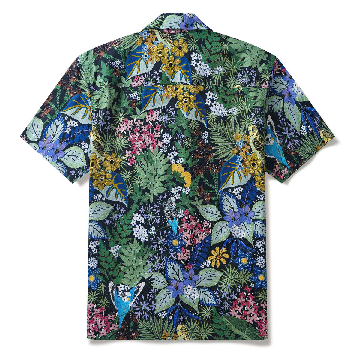 Yiume Tropical Hawaiian Shirt For Men 100% Cotton Short Sleeve Green Camp Collar Parrot Aloha Shirt Parrot's Garden By Zeke