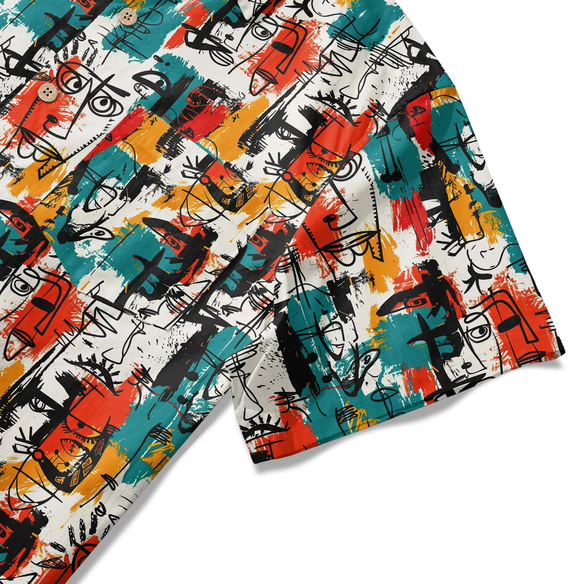 LeosWare® Men's Hawaiian Shirt Short Sleeve Button-up 100% Cotton Aloha Face Doodle By Ann