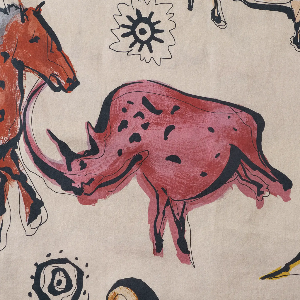 LeosWare® Men's Hawaiian Shirt Short Sleeve Button-up 100% Cotton Red Aloha Vintage Cave Art Print By Huan huan