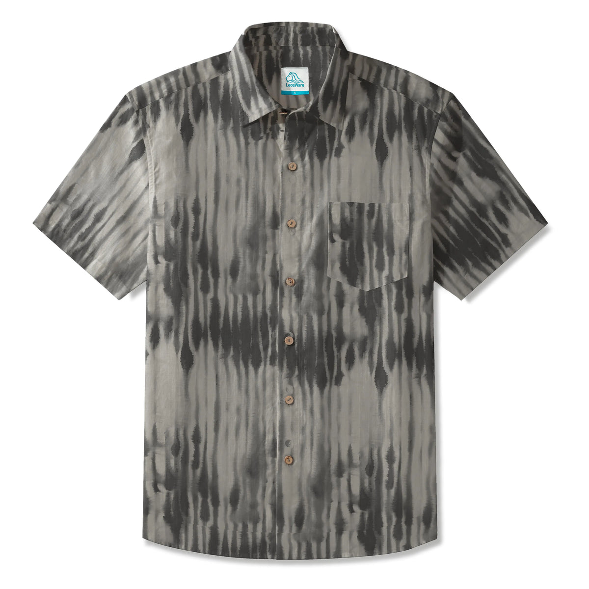 LeosWare® Men's Hawaiian Shirt Short Sleeve Button-up 100% Cotton Gray Aloha Simplified Ink Rhythms By Huan huan