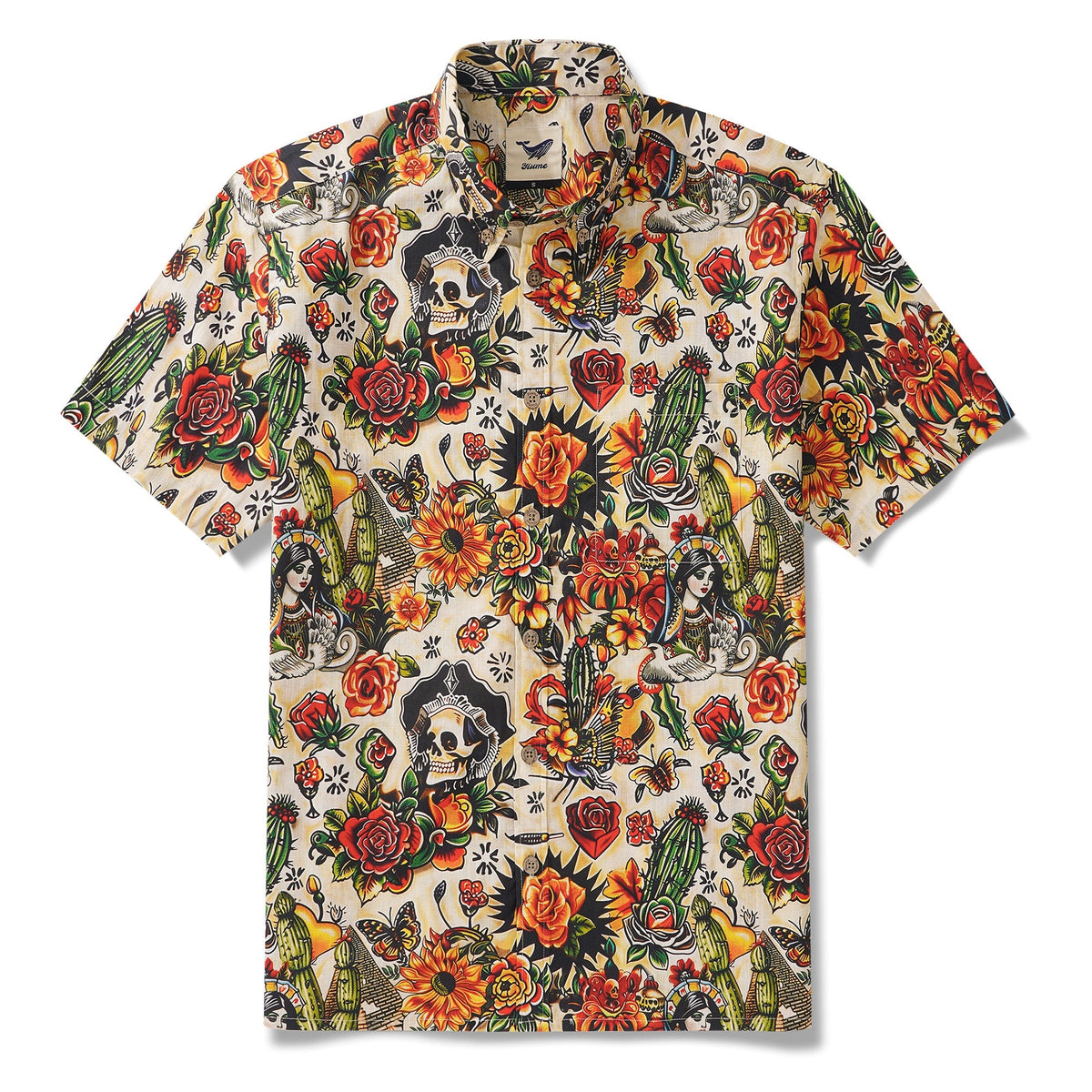 Virgin Mary Hawaiian Shirt For Men Tiki Shirt Short Sleeve Button-down 100% Cotton Desert Skull Shirt By Yakima