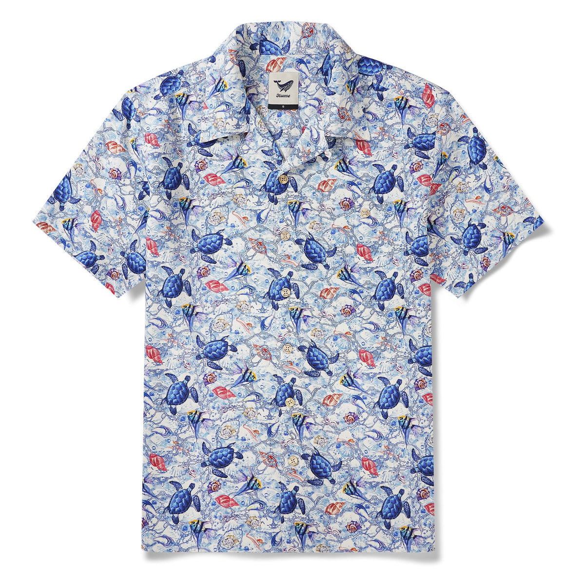 Men's Hawaiian Shirt Short Sleeve Camp Collar 100% Silk Blue Aloha A Sea Turtle's Odyssey By Sun