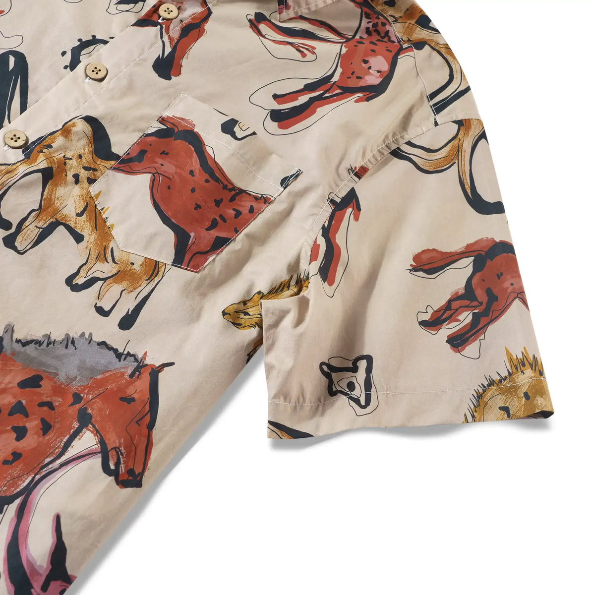 LeosWare® Men's Hawaiian Shirt Short Sleeve Button-up 100% Cotton Red Aloha Vintage Cave Art Print By Huan huan