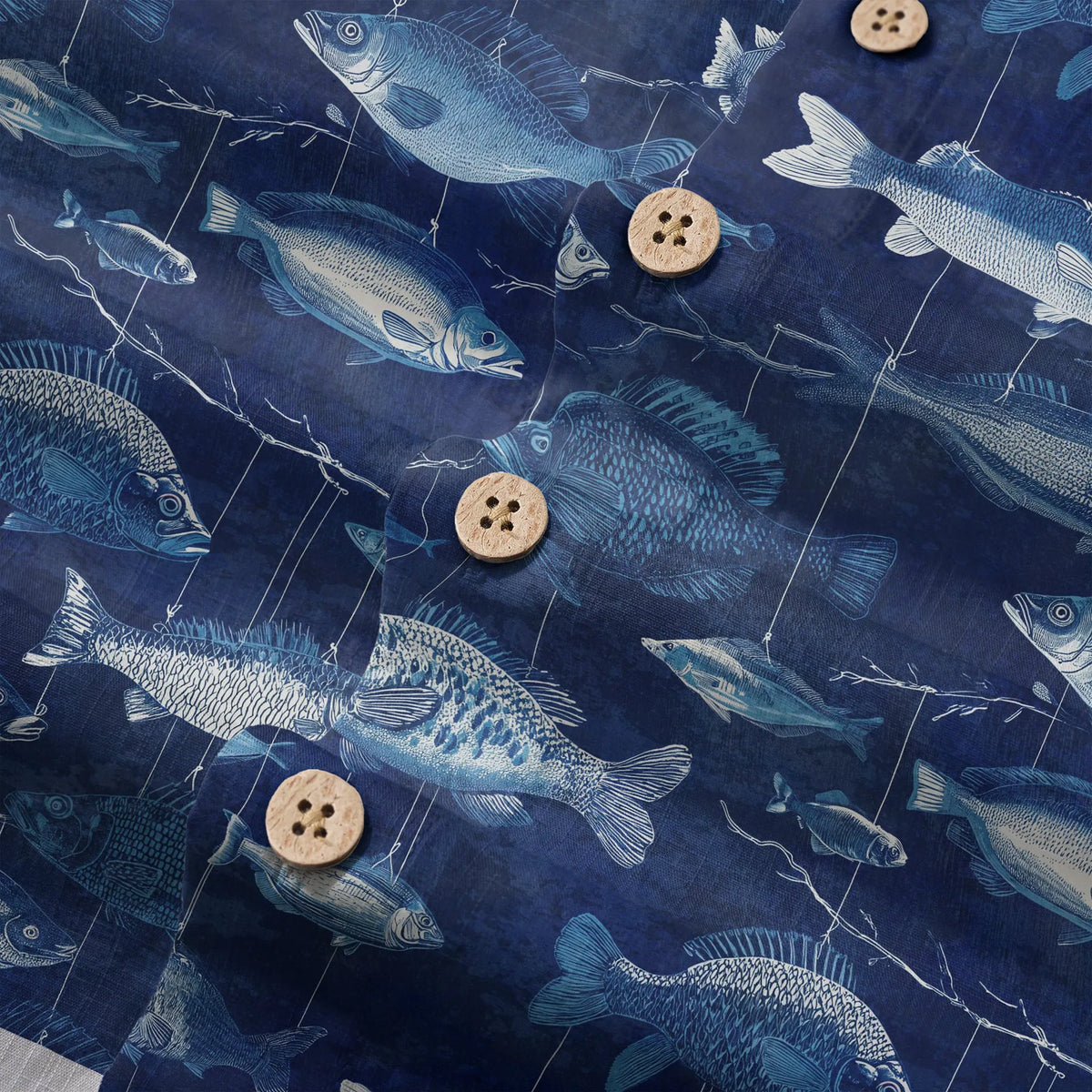 LeosWare® Men's Hawaiian Shirt Short Sleeve Button-up 100% Cotton Blue Aloha Blue Jazz Hanging Fish Pattern By Ann