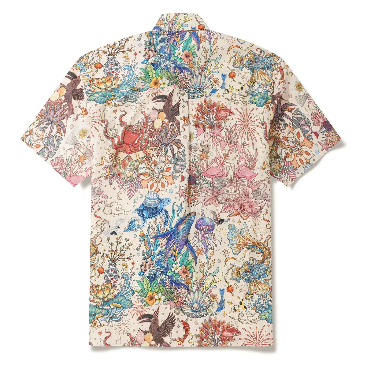 4th Anniversary Men's Hawaiian Shirt Short Sleeve Button-down 100% Cotton Beige Aloha The Yiume Jubilee By Mo