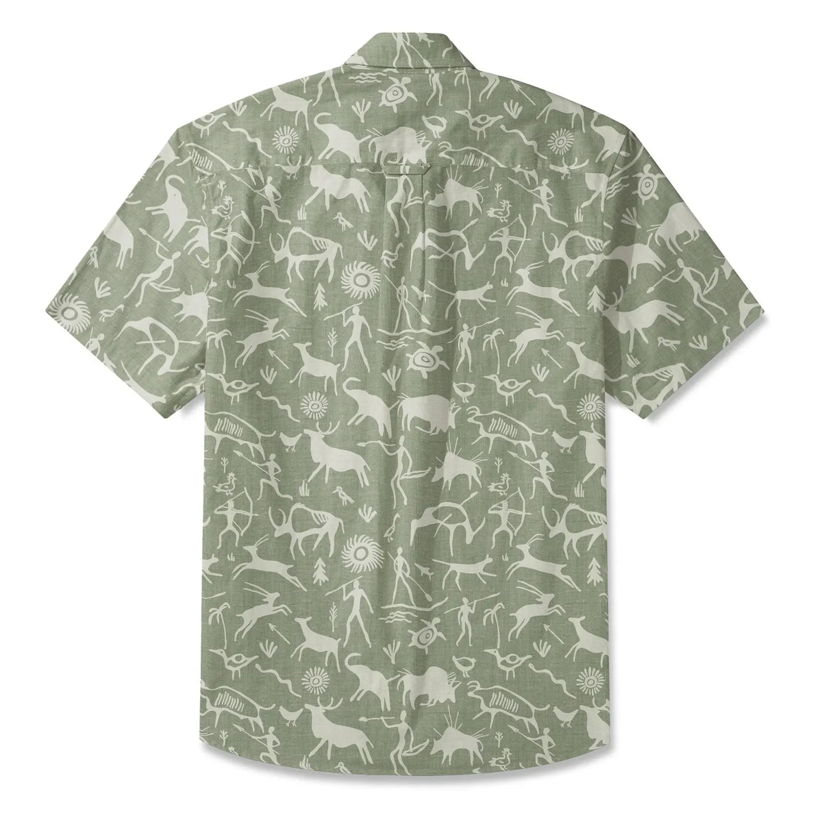 LeosWare® Men's Hawaiian Shirt Short Sleeve Button-up 100% Cotton Green Aloha Sage Green Tribal Rock Painting By Huan huan
