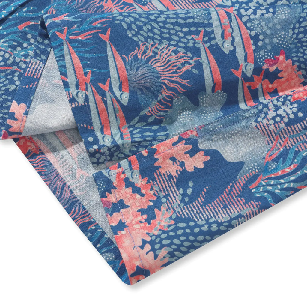 Men's Hawaiian Shirt Short Sleeve Button-down 100% Cotton Blue Aloha Ocean Sihouettes By House of Haricot