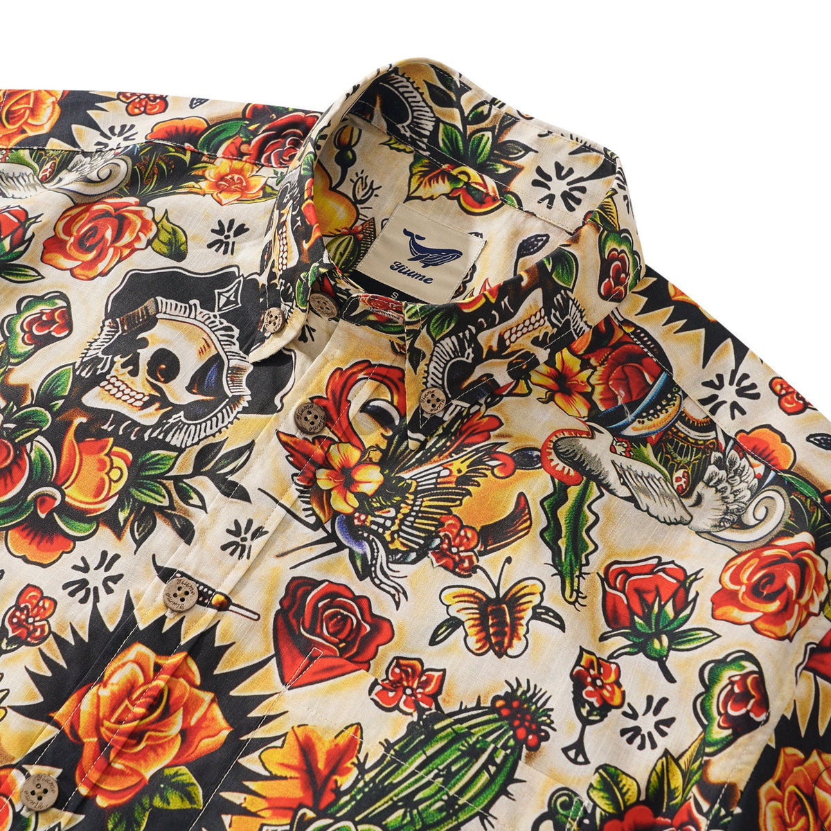 Virgin Mary Hawaiian Shirt For Men Tiki Shirt Short Sleeve Button-down 100% Cotton Desert Skull Shirt By Yakima