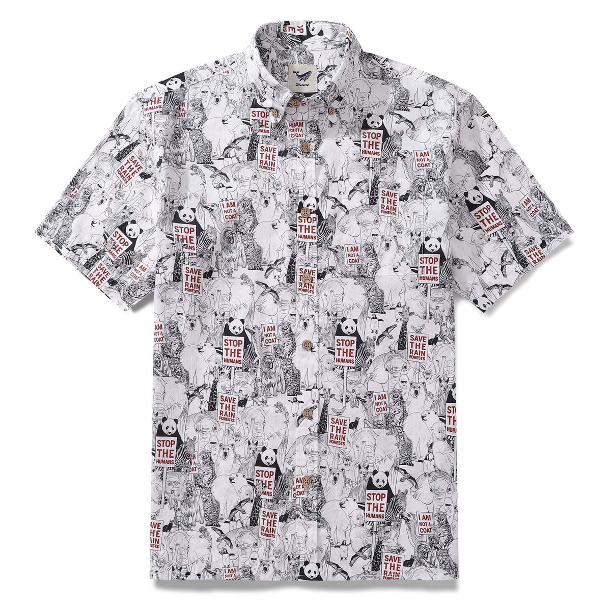 Men's Hawaiian Shirt Save the Animals Earth Day Shirt Cotton Short Sleeve Aloha Shirt By Patch