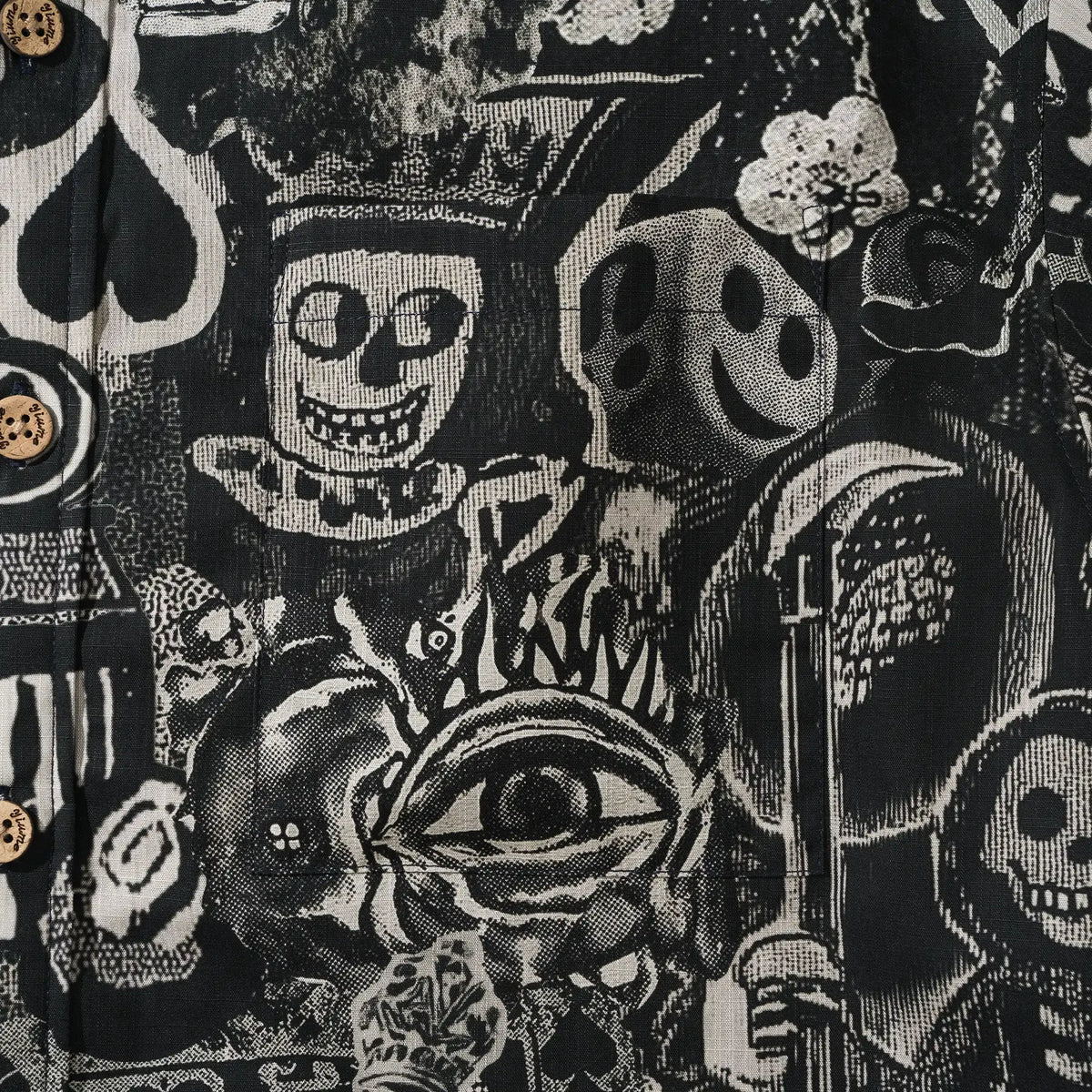 Men's Hawaiian Shirt Short Sleeve Button-down 100% Cotton Black Aloha Dark Poker Graffiti By Mo