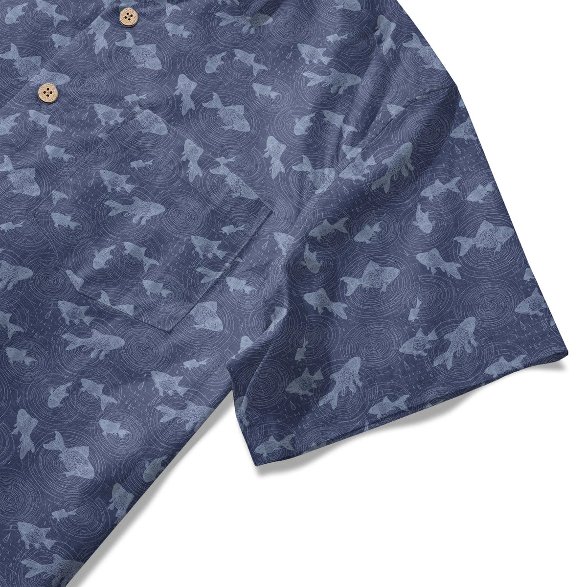 LeosWare® Men's Hawaiian Shirt Short Sleeve Button-up 100% Cotton Blue Aloha Rain Falls On The Koi Pond By Ann