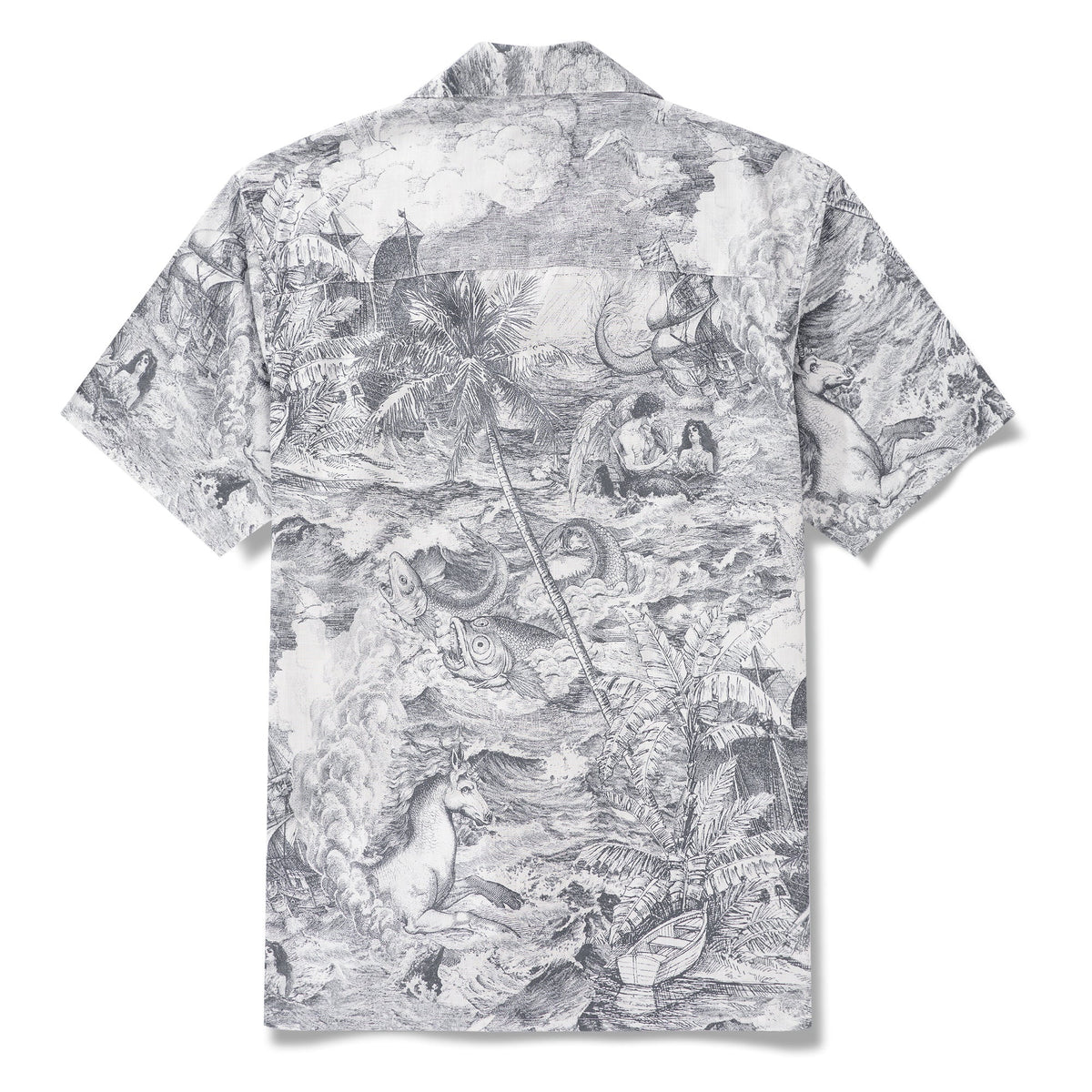 Men's Hawaiian Shirt Short Sleeve Camp Collar 100% Cotton Gray Aloha Ocean Spirit By Zeke