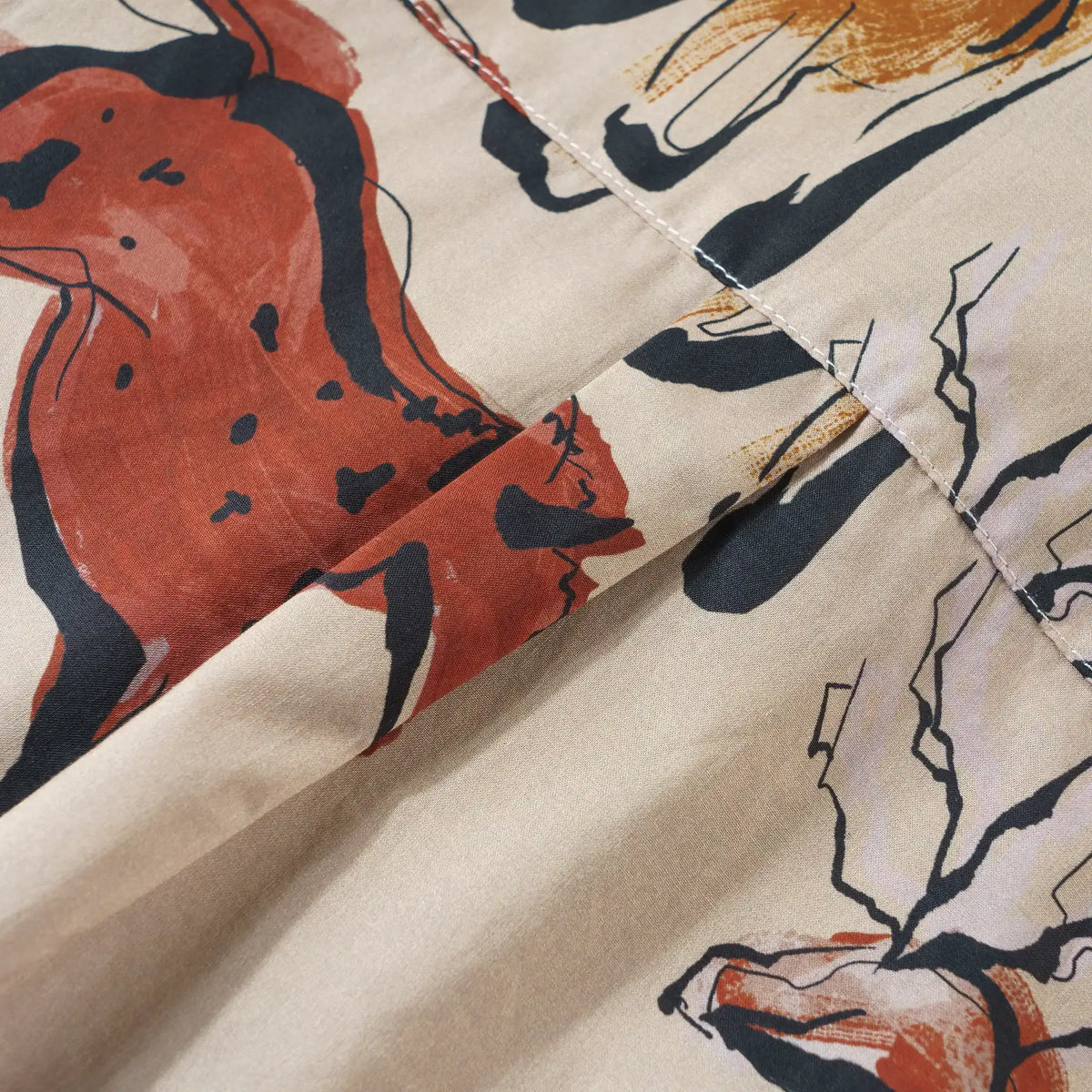 LeosWare® Men's Hawaiian Shirt Short Sleeve Button-up 100% Cotton Red Aloha Vintage Cave Art Print By Huan huan
