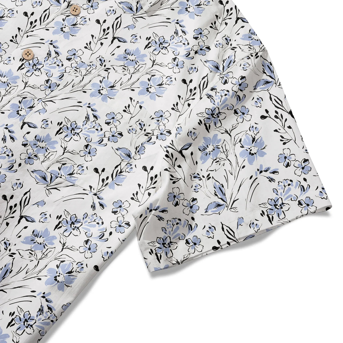 LeosWare® Men's Hawaiian Shirt Short Sleeve Button-up 100% Cotton Blue Aloha Graceful Sky Flowers By Huan huan