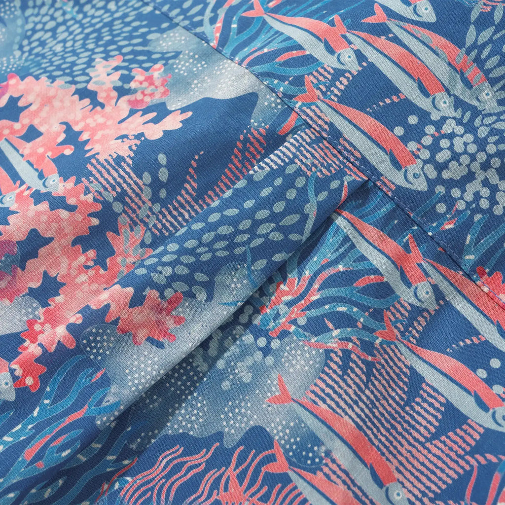 Men's Hawaiian Shirt Short Sleeve Button-down 100% Cotton Blue Aloha Ocean Sihouettes By House of Haricot