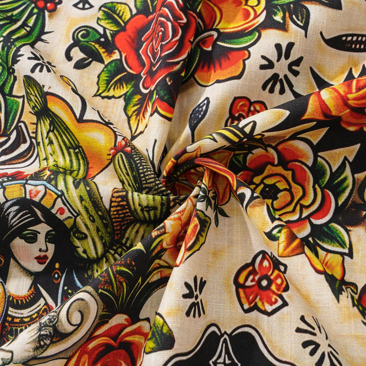 Virgin Mary Hawaiian Shirt For Men Tiki Shirt Short Sleeve Button-down 100% Cotton Desert Skull Shirt By Yakima