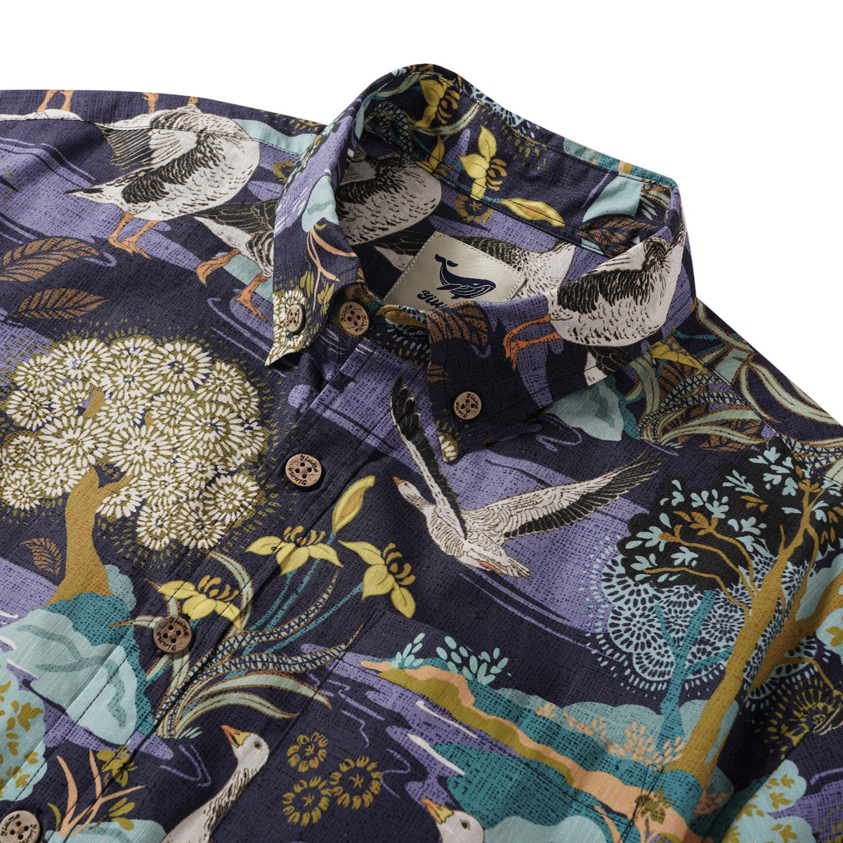 Men's Hawaiian Shirt Short Sleeve Button-down 100% Cotton Blue Aloha The Yellow Iris River By Abigail Bryan