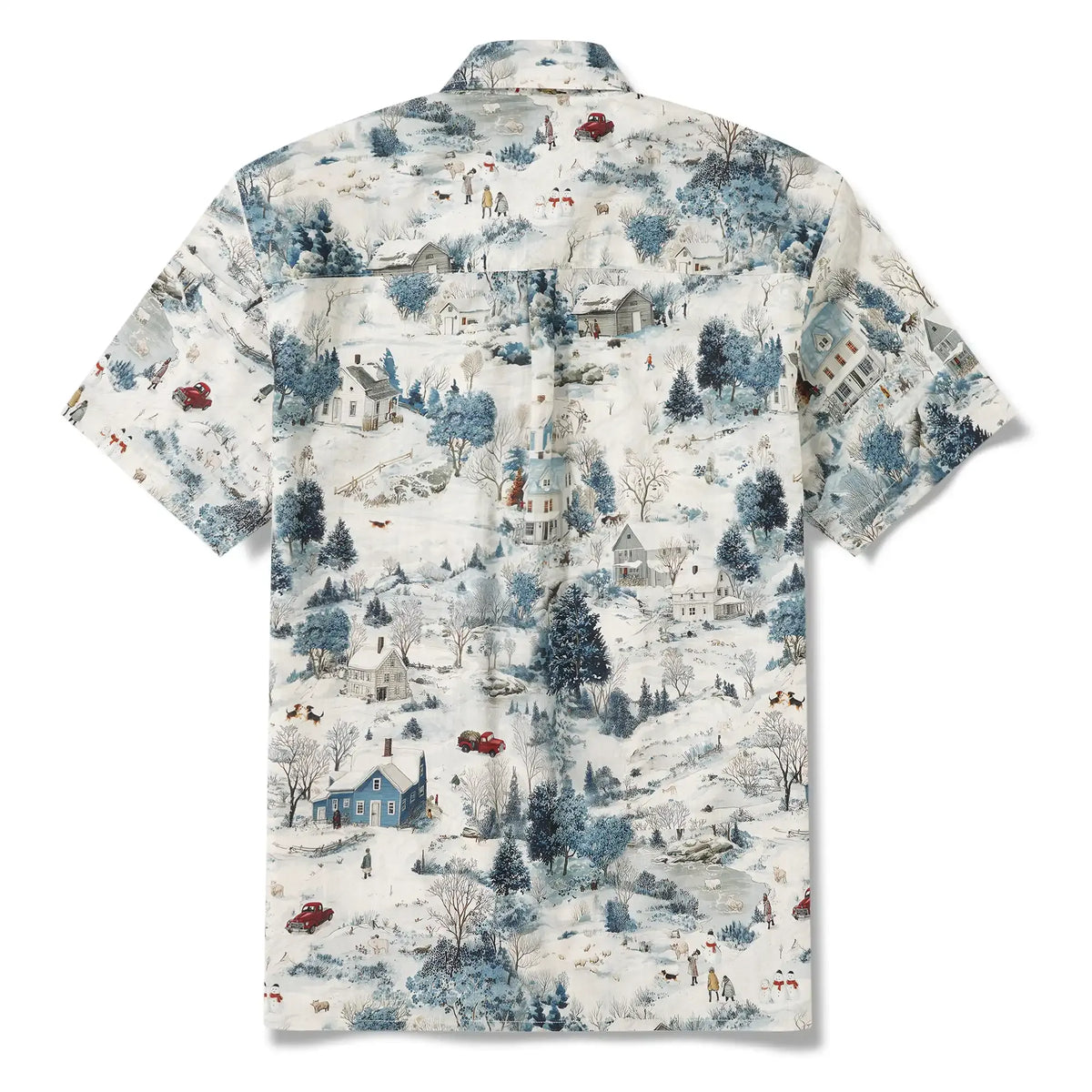 Men's Hawaiian Shirt Short Sleeve Button-down 100% Cotton Blue Aloha Snowy Countryside Chronicles By Huan huan