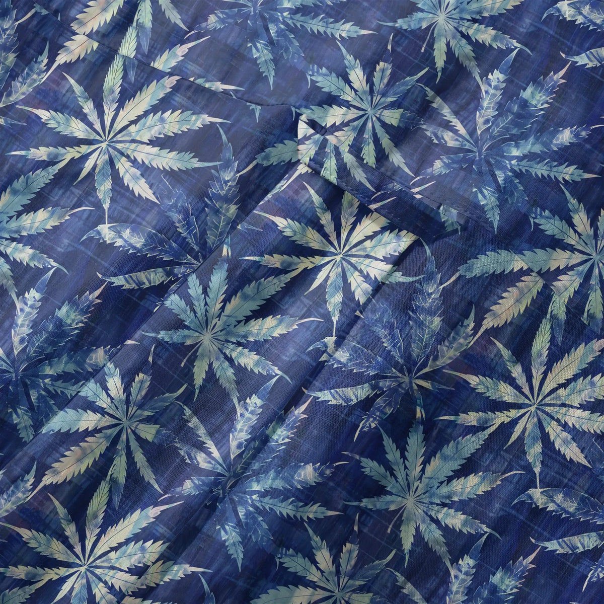 LeosWare® Leaf Men's Hawaiian Shirt Short Sleeve Button-up 100% Cotton Blue Aloha Indigo Dyed Leaves By Ann