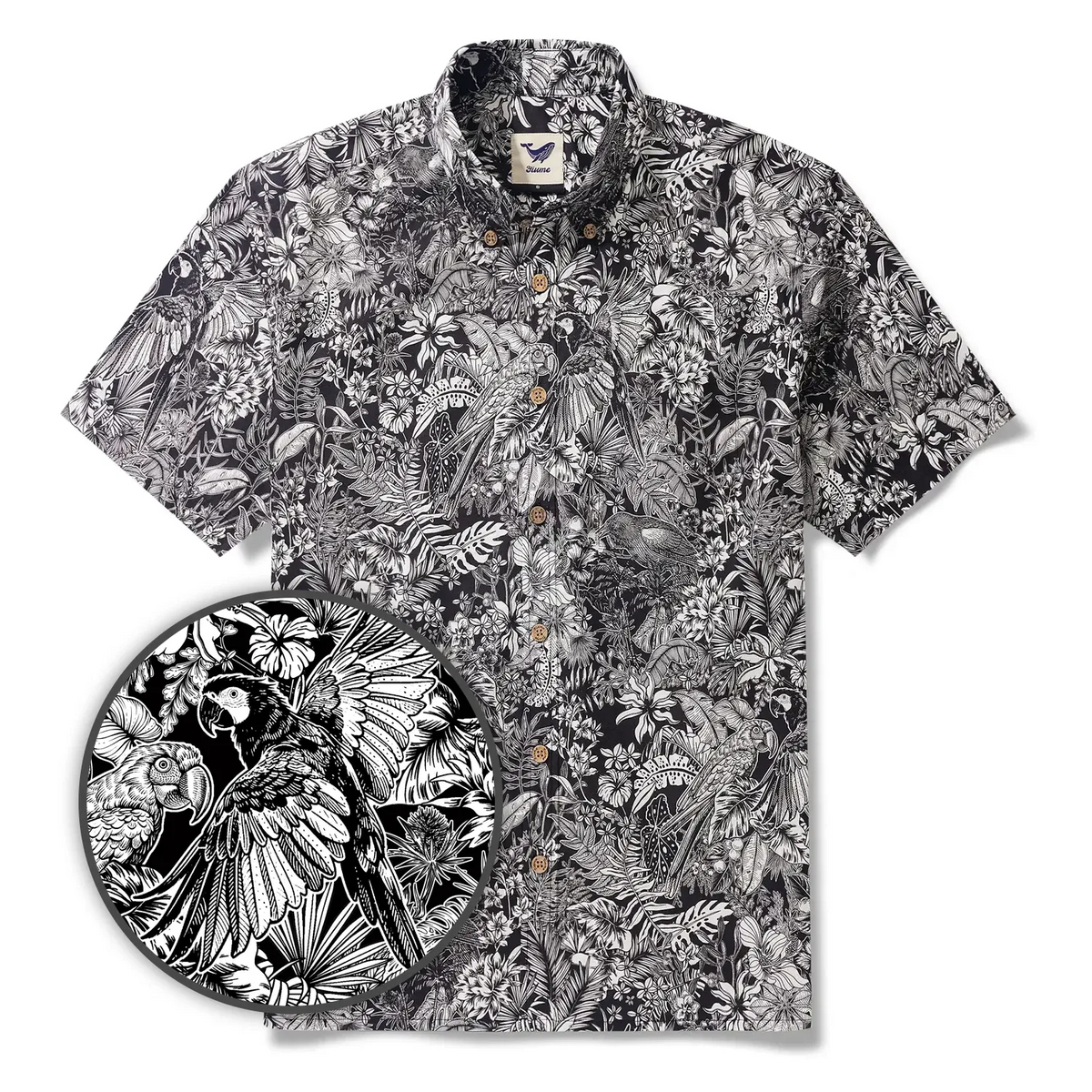 Men's Hawaiian Shirt Short Sleeve Button-down 100% Cotton White Aloha Monochrome Tropical Jungle Charm By Cigar