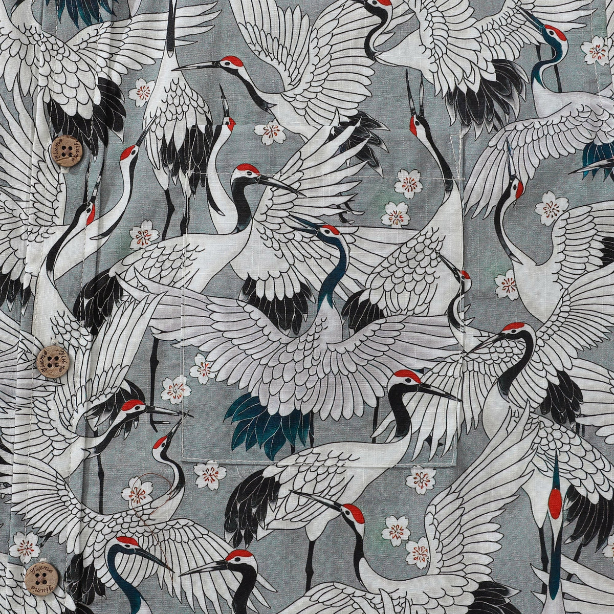 Men's Hawaiian Shirt Short Sleeve Button-down 100% Cotton Gray Aloha The Feast Of Cranes By Seven