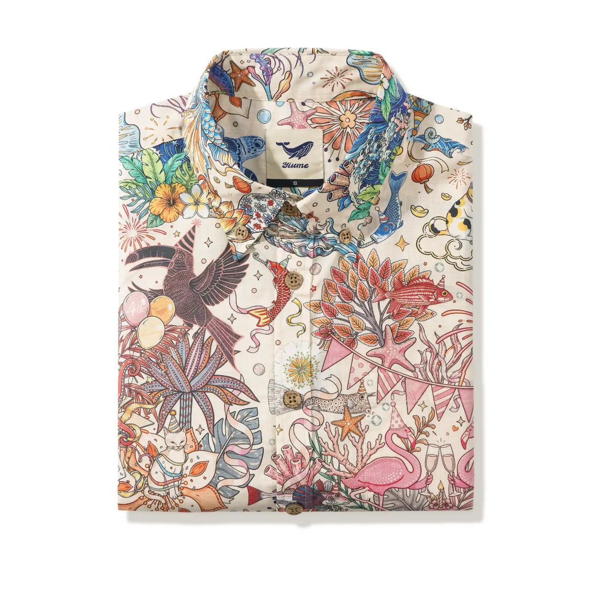 4th Anniversary Men's Hawaiian Shirt Short Sleeve Button-down 100% Cotton Beige Aloha The Yiume Jubilee By Mo