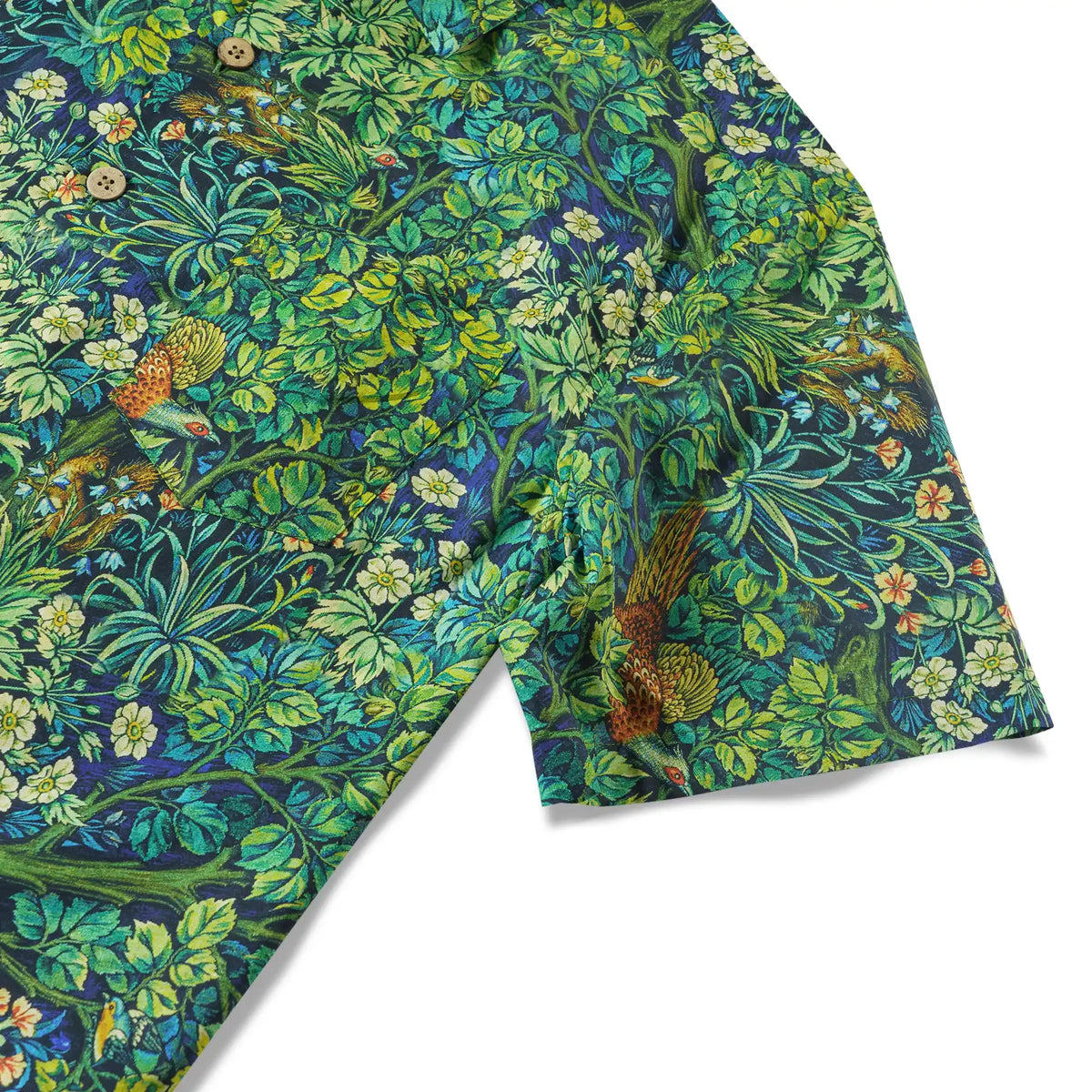 LeosWare® Men's Hawaiian Shirt Short Sleeve Button-up 100% Cotton Green Aloha Jungle Wonderland Art By Ann