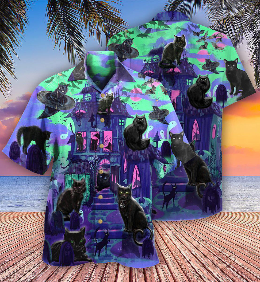 Black Cat In A Haunted House - Hawaiian Shirt