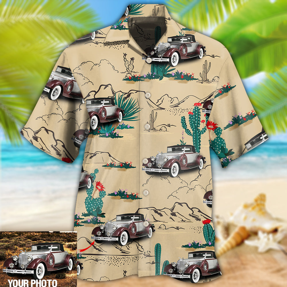 Car On The Desert With Cactus Basic Style Custom Photo - Hawaiian Shirt