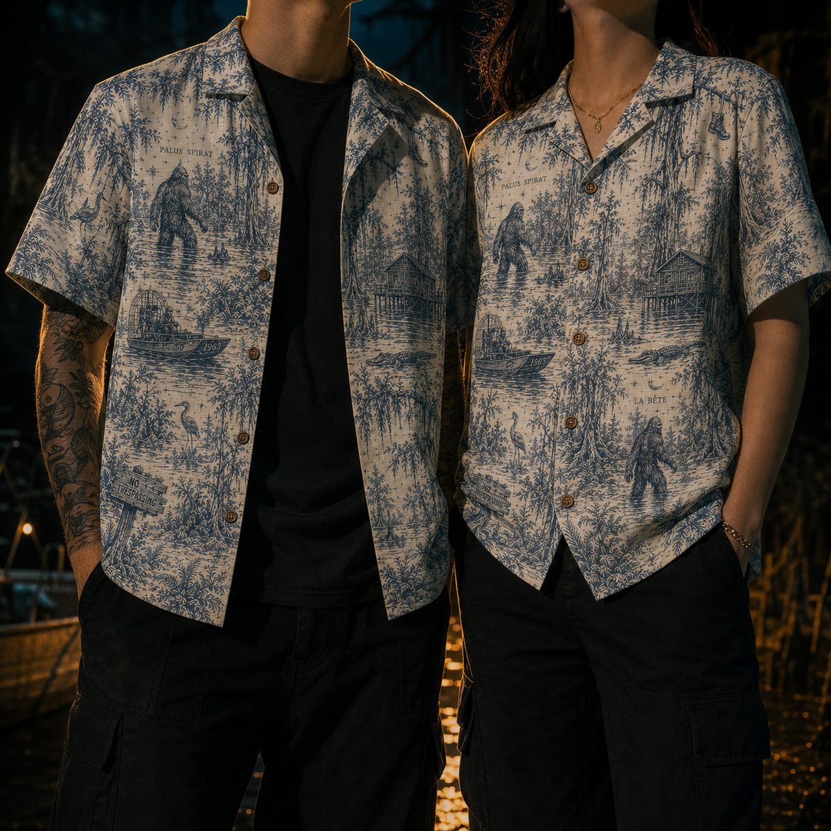 Crosfil The Bayou File 1963 Hawaiian Shirt — Swamp Bigfoot Toile Print