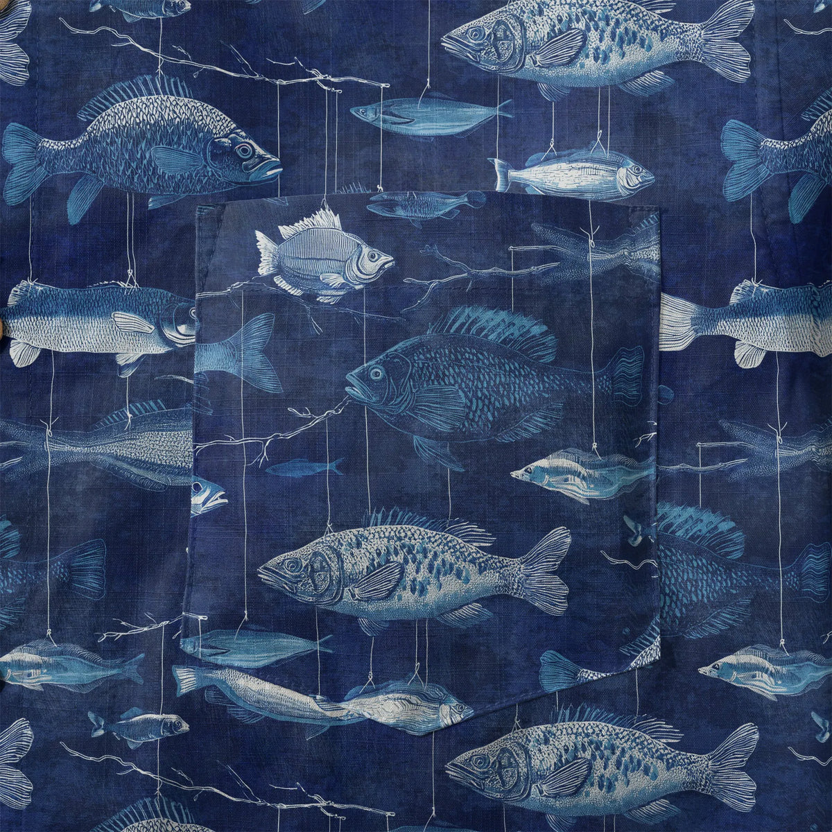 LeosWare® Men's Hawaiian Shirt Short Sleeve Button-up 100% Cotton Blue Aloha Blue Jazz Hanging Fish Pattern By Ann