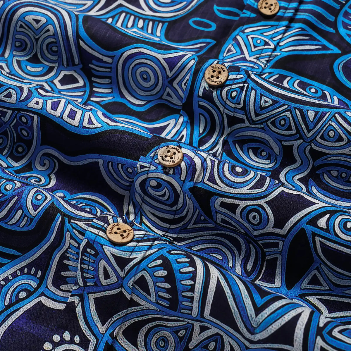 Men's Hawaiian Shirt Short Sleeve Button-down 100% Cotton Blue Aloha Azure Beast Illustration