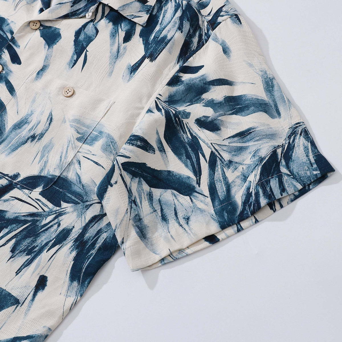 Men's 100%Silk Hawaiian Shirt Painting Bamboo Leaves Print Camp collar Short Sleeve Aloha Shirt By Amy