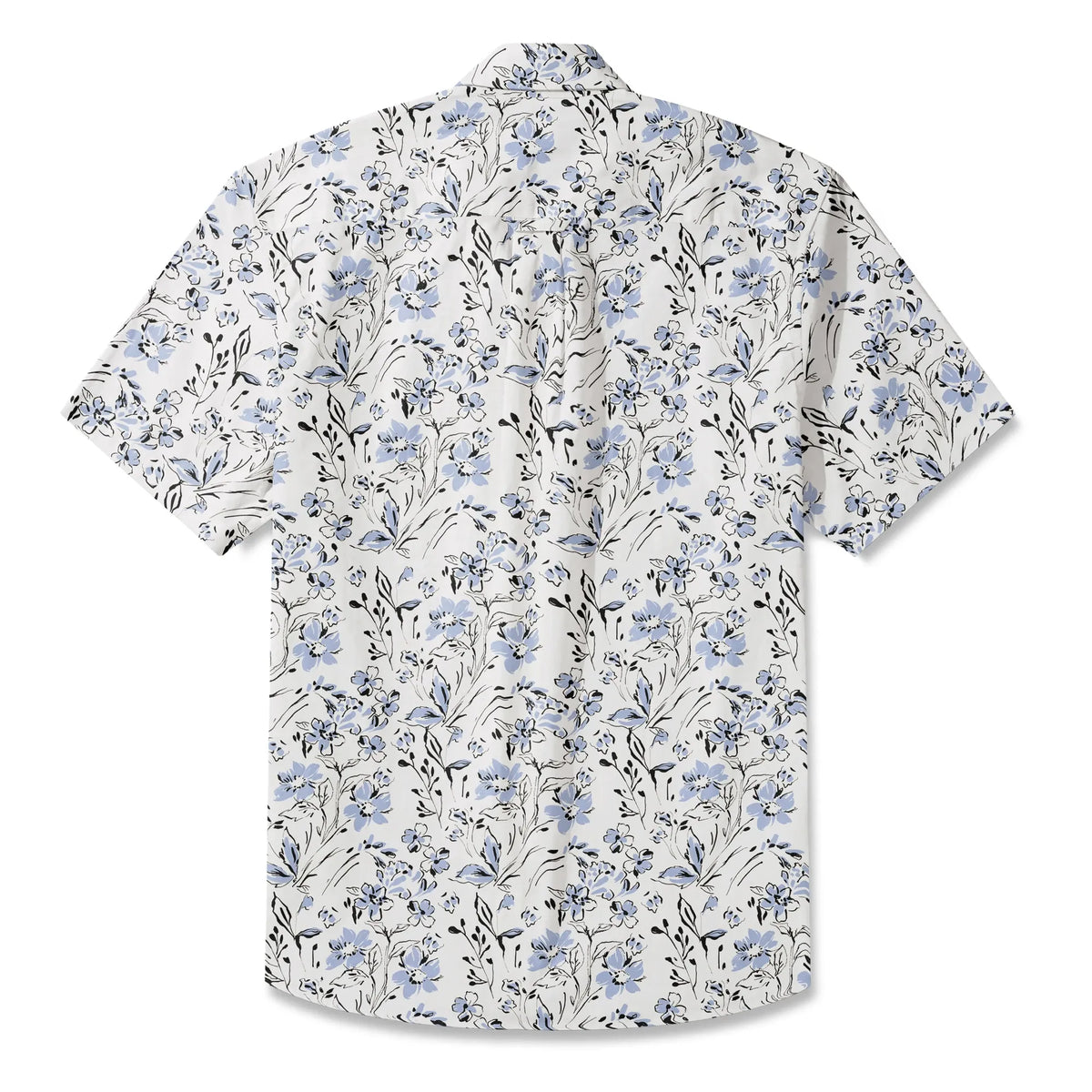 LeosWare® Men's Hawaiian Shirt Short Sleeve Button-up 100% Cotton Blue Aloha Graceful Sky Flowers By Huan huan