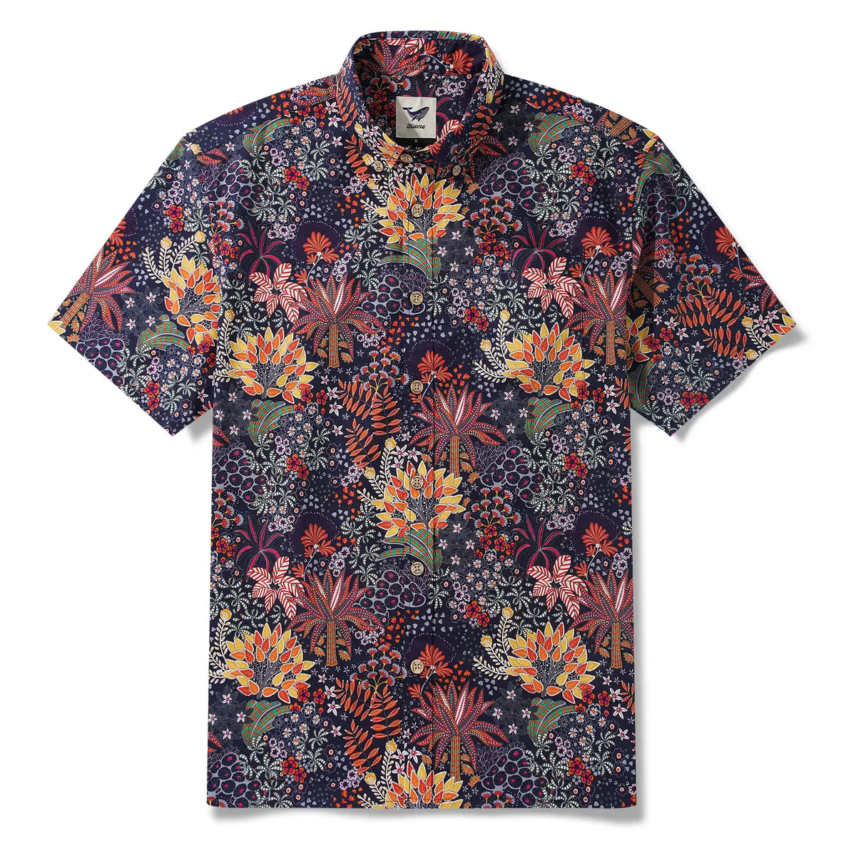 1950s Tropical Hawaiian Shirt For Men Print Short Sleeve 100% Cotton Red Shirt Aloha Quirky Plants By Sylvia