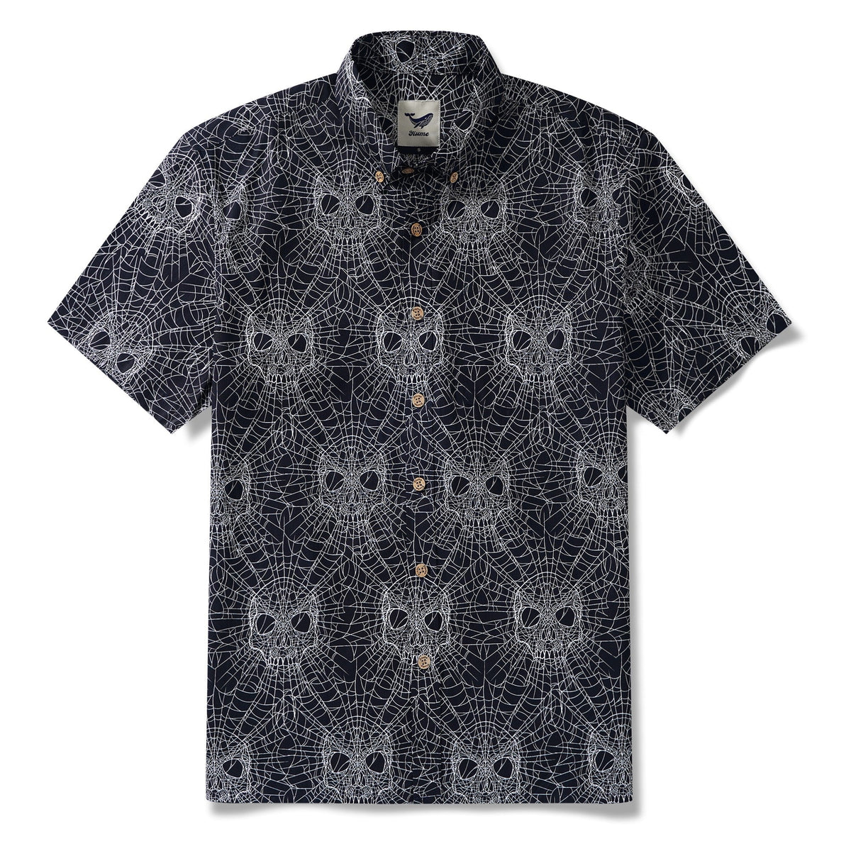 Men's Hawaiian Shirt Short Sleeve Button-down 100% Cotton Black Aloha Gothic Skull Spider Web By Mystic Hearts By Alejandra Valenzuela