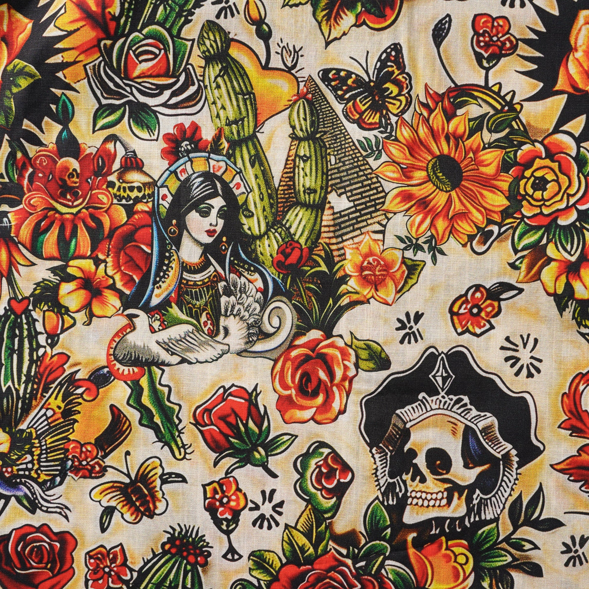 Virgin Mary Hawaiian Shirt For Men Tiki Shirt Short Sleeve Button-down 100% Cotton Desert Skull Shirt By Yakima