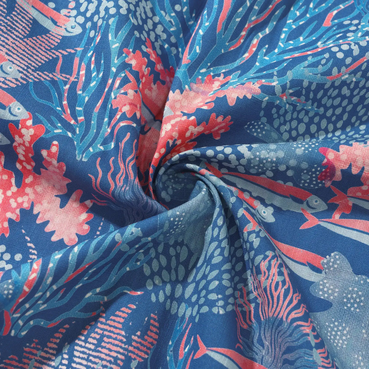 Men's Hawaiian Shirt Short Sleeve Button-down 100% Cotton Blue Aloha Ocean Sihouettes By House of Haricot