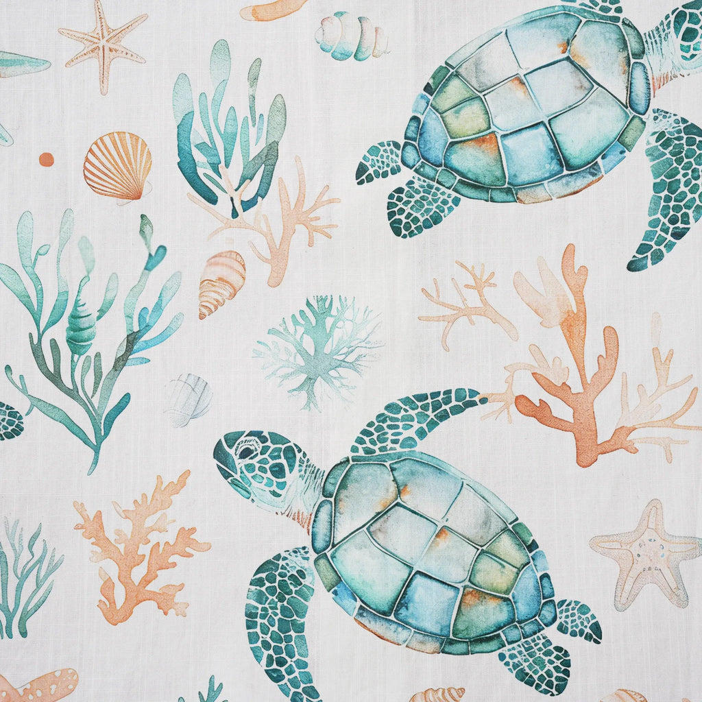 LeosWare® Men's Hawaiian Shirt Short Sleeve Button-up 100% Cotton Blue Aloha Coral Wonderland Of The Sea Turtle By Ann