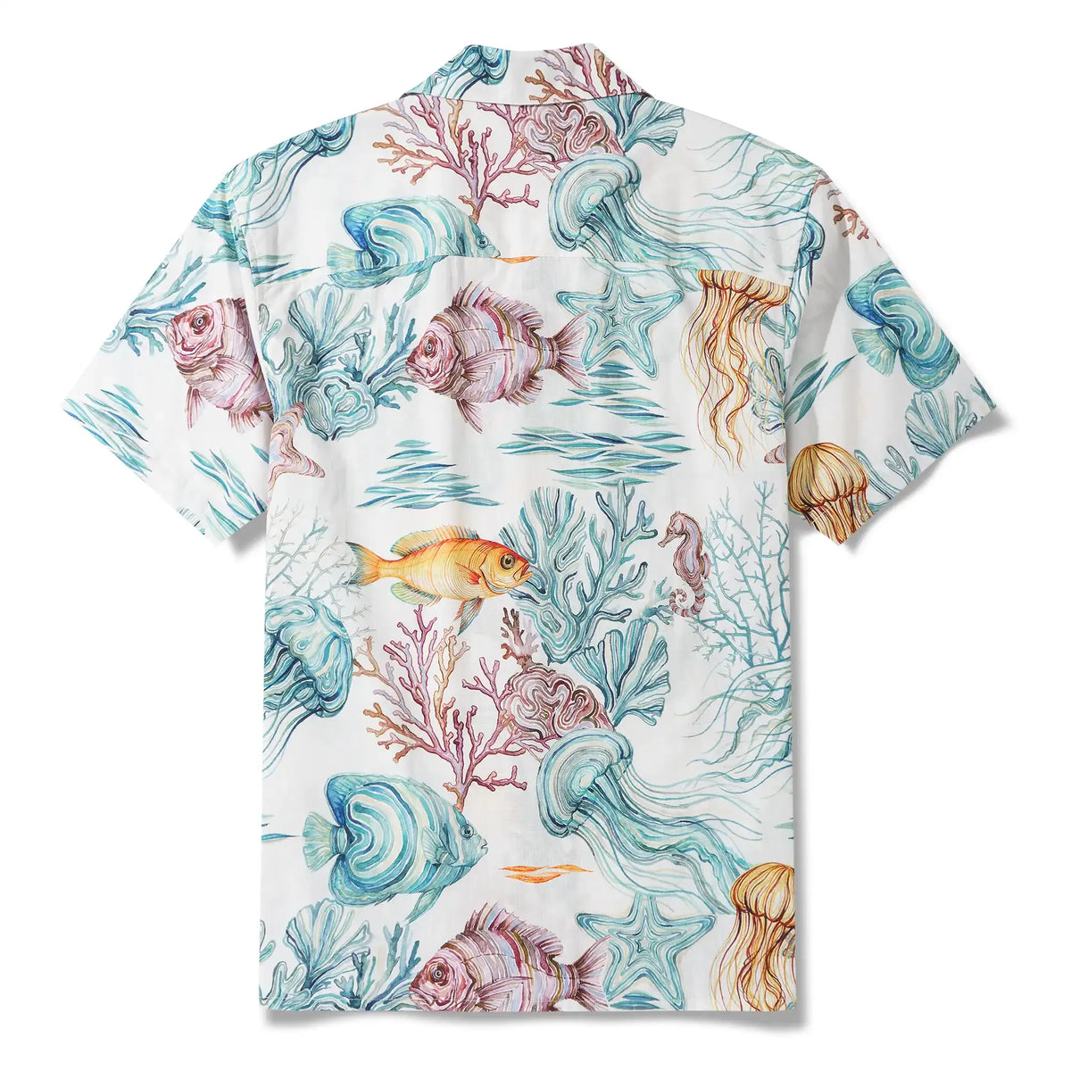 Men's Hawaiian Shirt Short Sleeve Camp Collar 100% Cotton Blue Aloha Life Underwater By Michela Maranzana