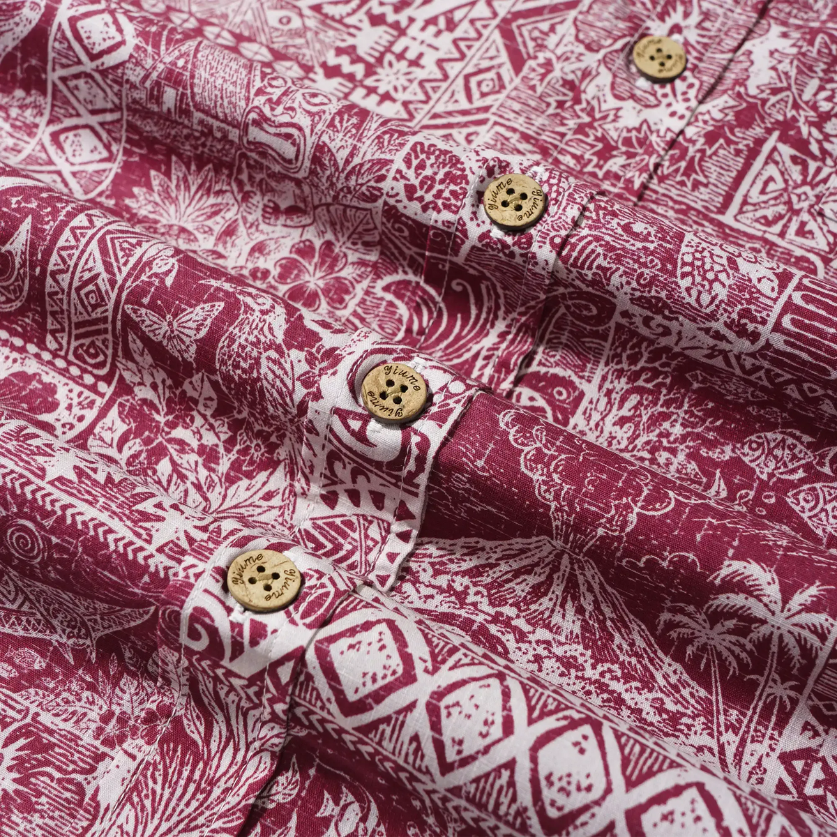 Men's Hawaiian Shirt Short Sleeve Button-down 100% Cotton Red Aloha Tiki  Isle Archive - Burgundy Red By Cigar