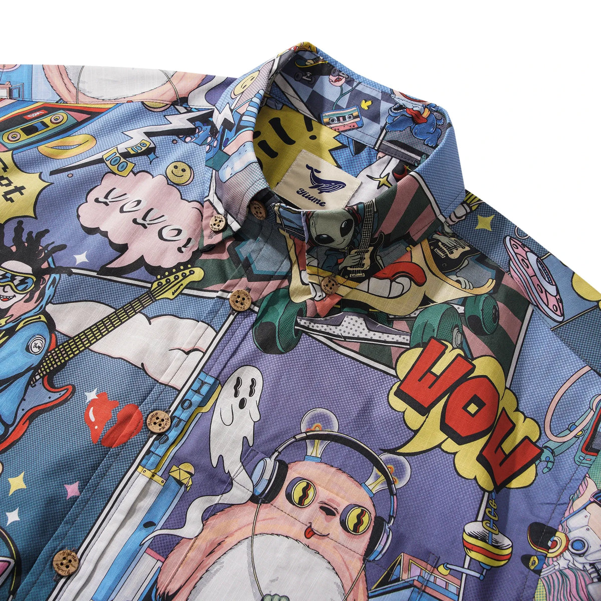 Alien Men's Hawaiian Shirt Short Sleeve Button-down 100% Cotton Blue Aloha Retro-futurism Jam By Huan huan