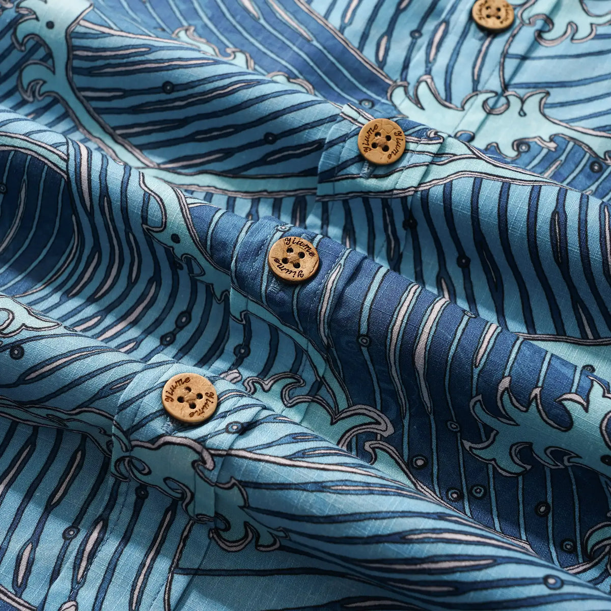 Men's Hawaiian Shirt Short Sleeve Button-down 100% Cotton Blue Aloha Surging Waves Of Ukiyo-e By Mo