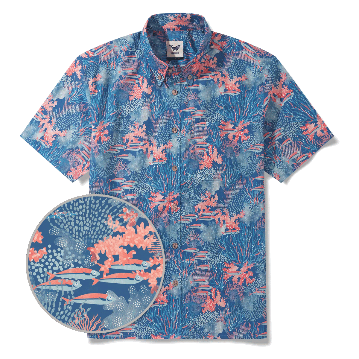 Men's Hawaiian Shirt Short Sleeve Button-down 100% Cotton Blue Aloha Ocean Sihouettes By House of Haricot