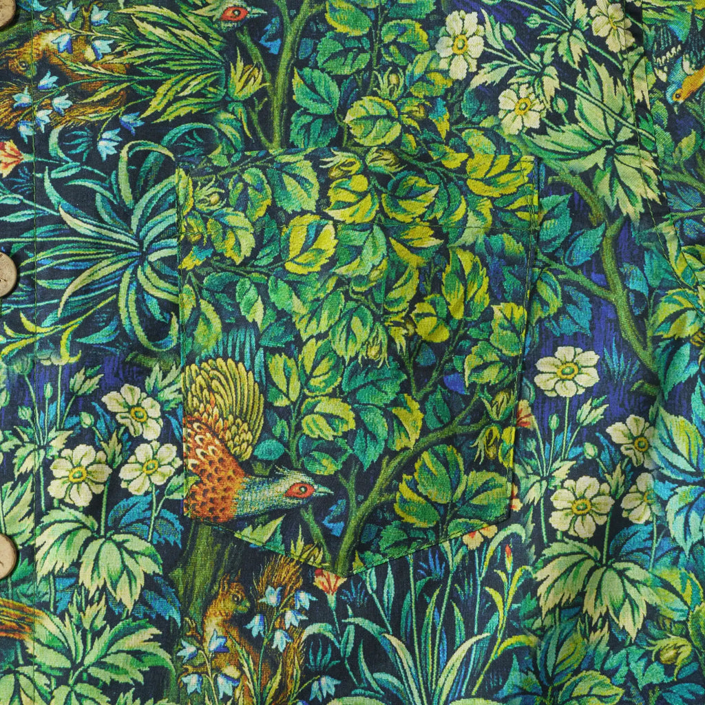 LeosWare® Men's Hawaiian Shirt Short Sleeve Button-up 100% Cotton Green Aloha Jungle Wonderland Art By Ann
